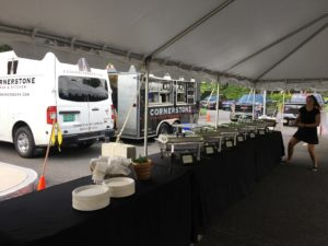 chafing dishes for sliders at Northfield Savings Bank summer party